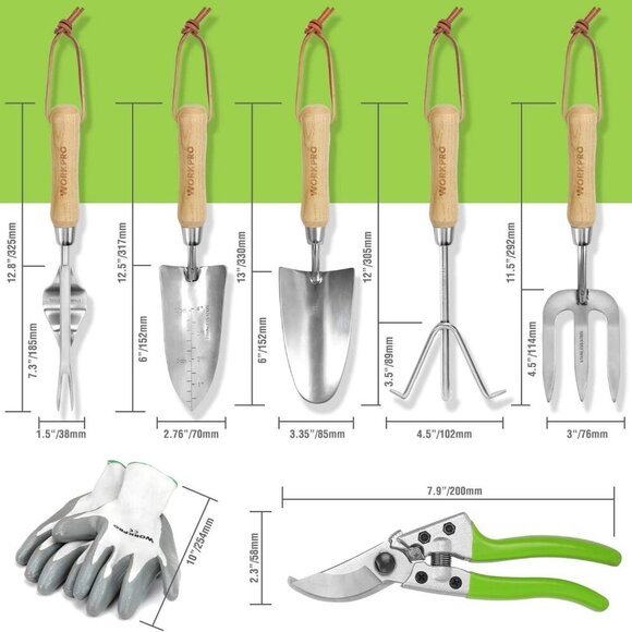 Garden Tools Set, 8 Piece, Stainless Steel Heavy Duty Gardening Tools with Woode - Picture 2 of 7